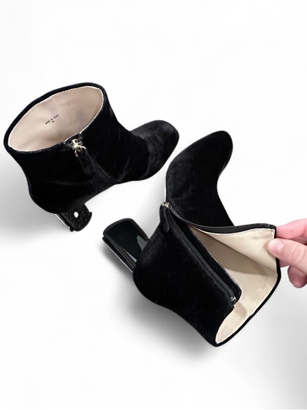 Kate Spade Black Velvet Ankle Booties with Crystal-Studded Block Heels - Picture 3 of 12